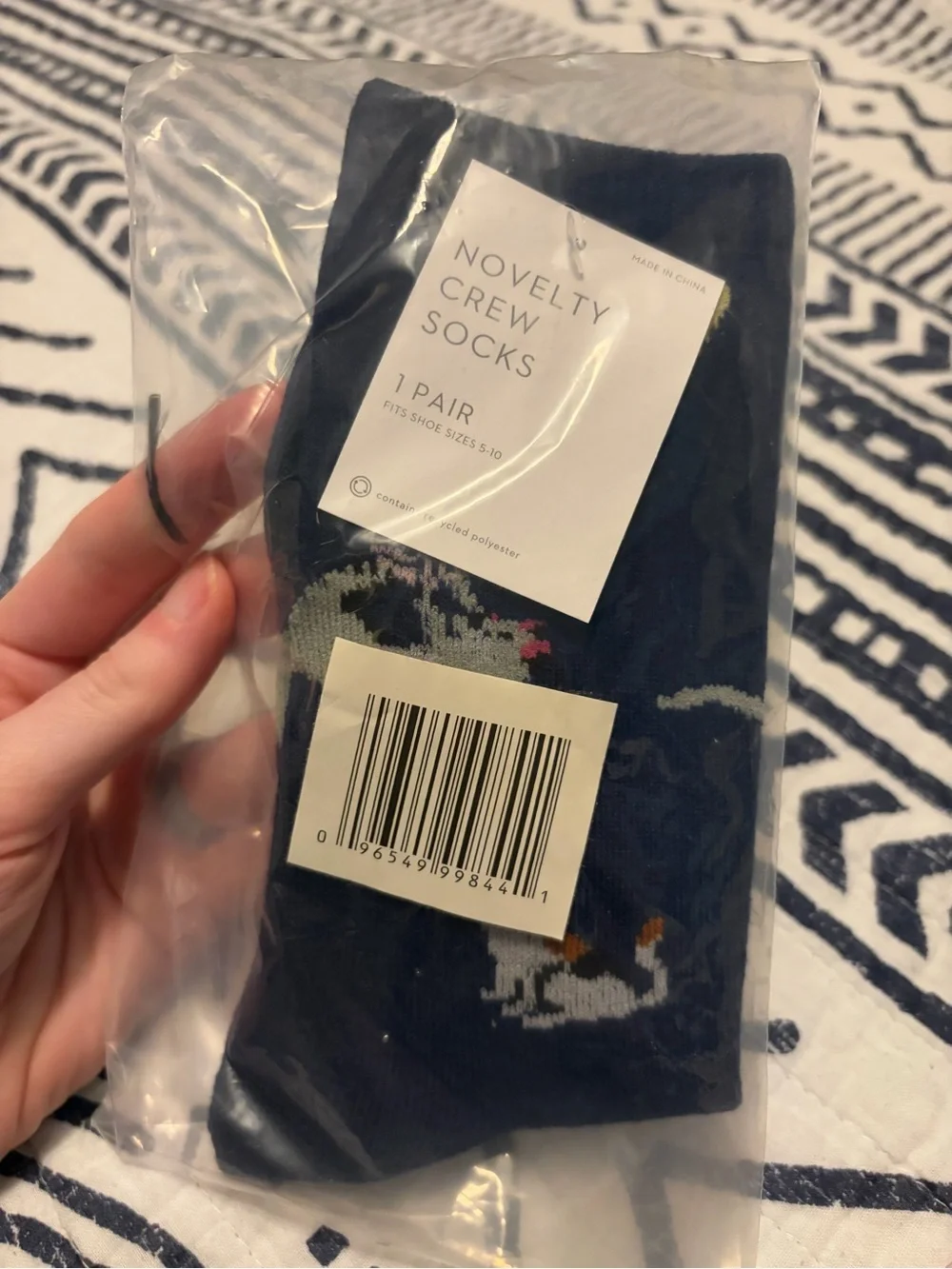 Cat Pattern Crew Dress Socks - Navy